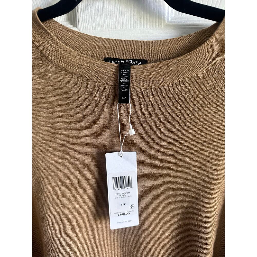 Eileen Fisher NWT 100% Merino Wool Crew Neck Top Sweater in Honey Brown Sz S - Picture 4 of 8